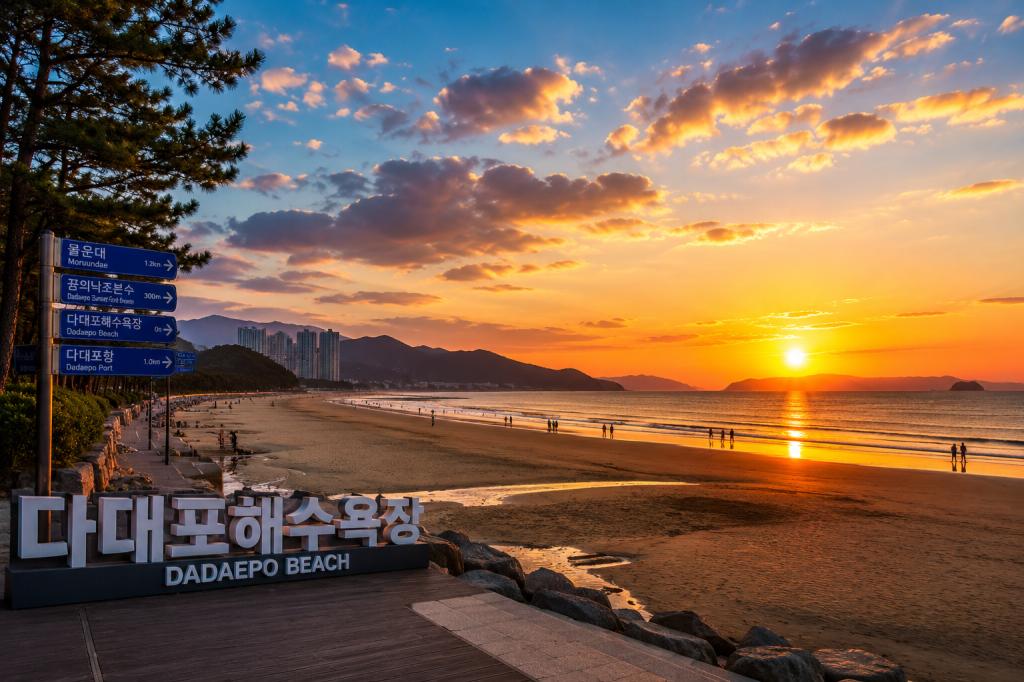 Dadaepo Beach at sunset in Busan, South Korea