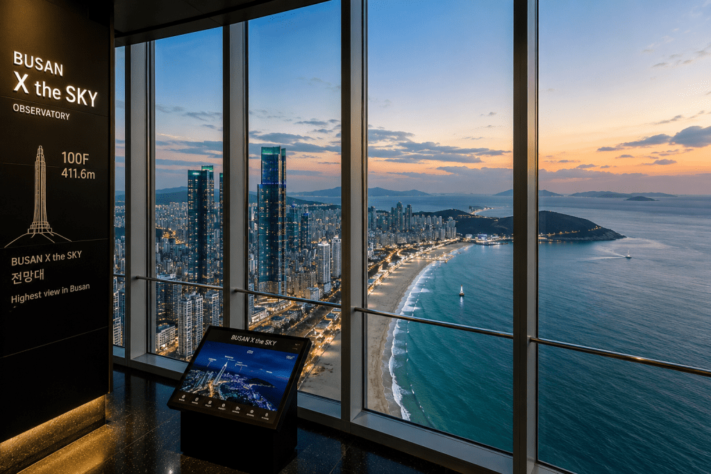 BUSAN X the SKY observation deck overlooking Haeundae Beach in Busan, South Korea