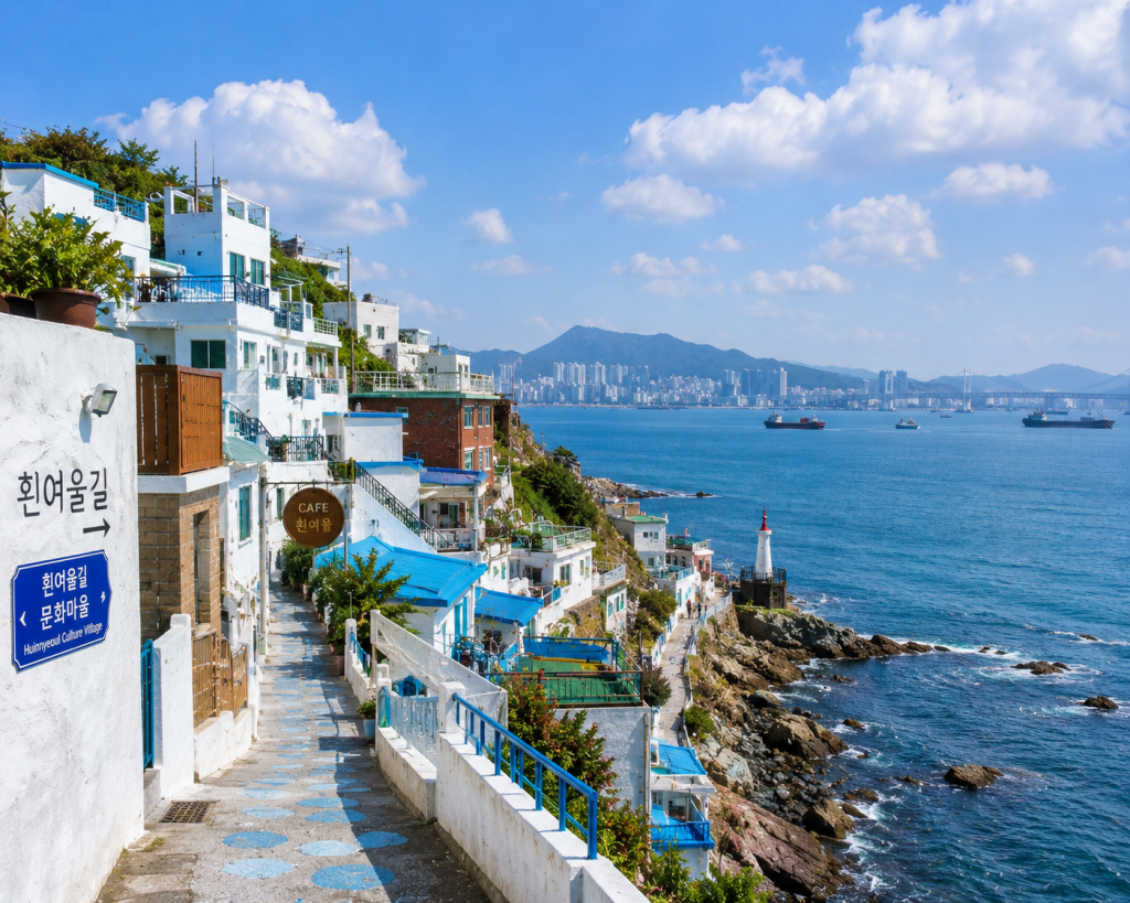 Huinnyeoul Culture Village overlooking the sea in Busan, South Korea