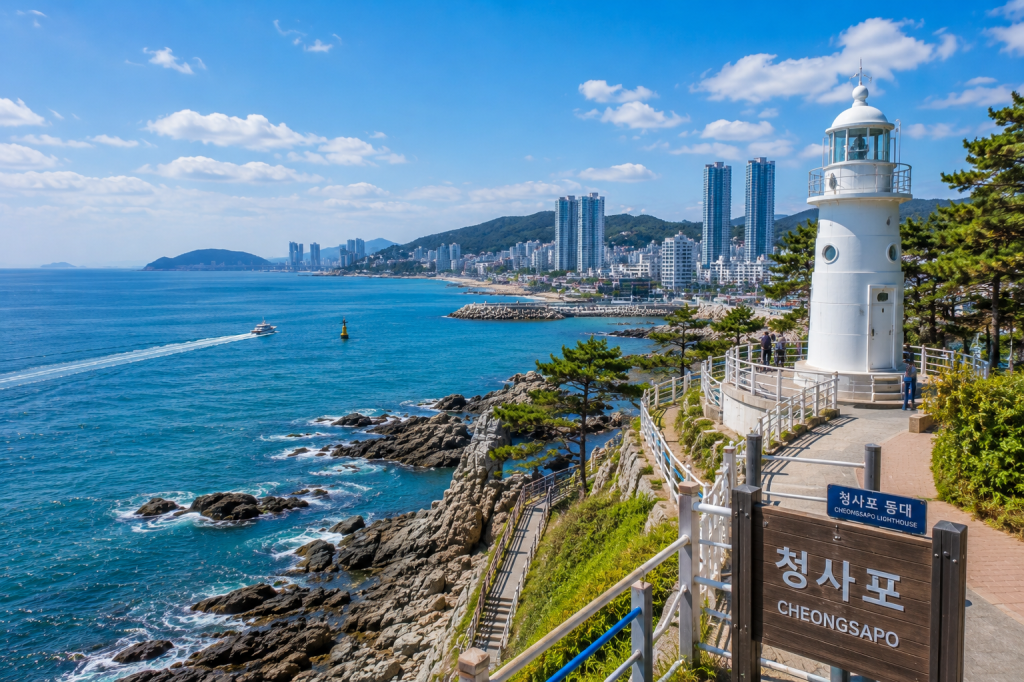 Cheongsapo lighthouse and coastal scenery in Busan, South Korea