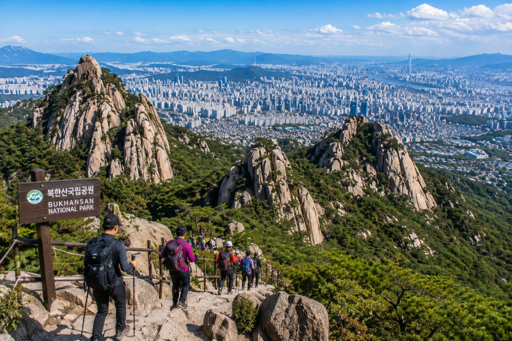 Bukhansan National Park mountain peaks overlooking Seoul, South Korea