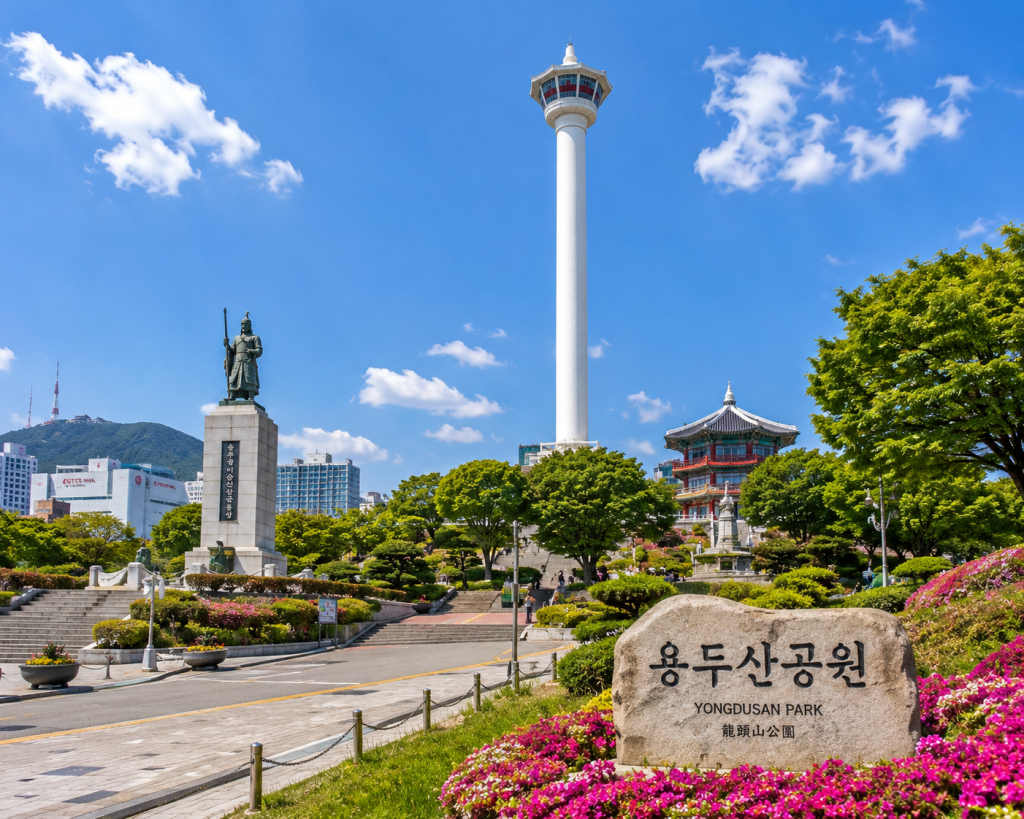 Yongdusan Park and Busan Tower in Busan, South Korea